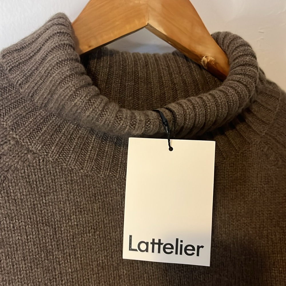 NWT Lattelier Yak Wool Preppy Classic Brown Ribbed Loose Turtleneck Sweater Sz M - Picture 7 of 9